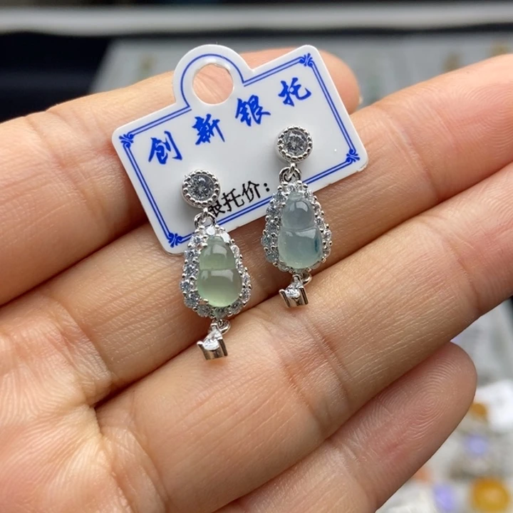 翡翠耳饰银S925镶嵌耳钉
