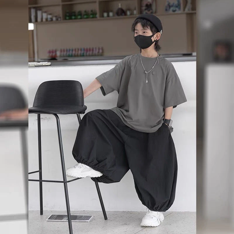 儿童夏季套装2025爆款炸街痞帅男童棉质T恤宽松休闲嘻哈防蚊裤潮