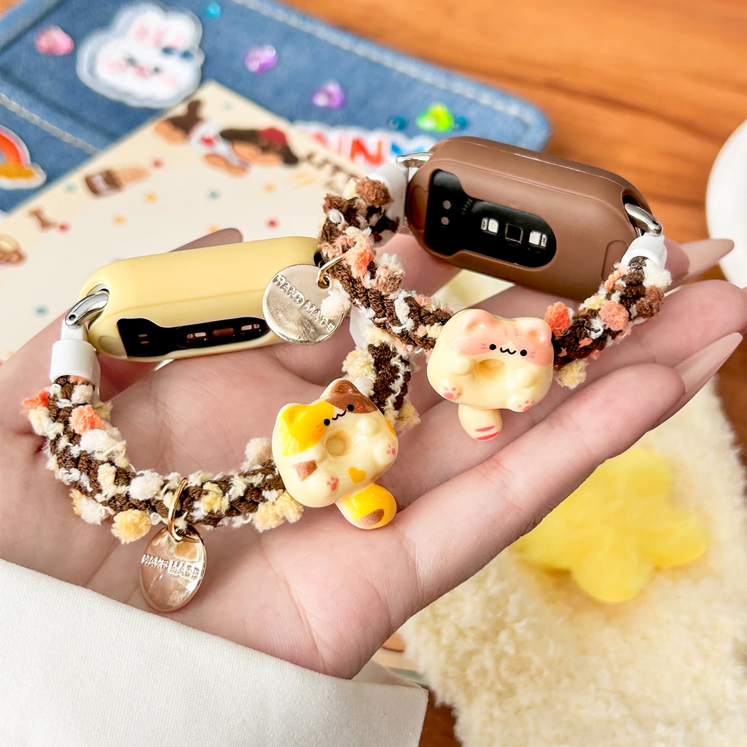 适用于小米手环10表带9/8卡通花边布丁猫弹力发圈7/6/5NFC版腕带