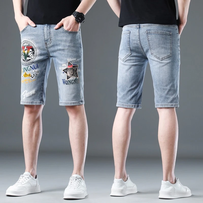 Npkp Couture官方正品/2025新款牛仔短裤男夏季薄款修身小脚弹力