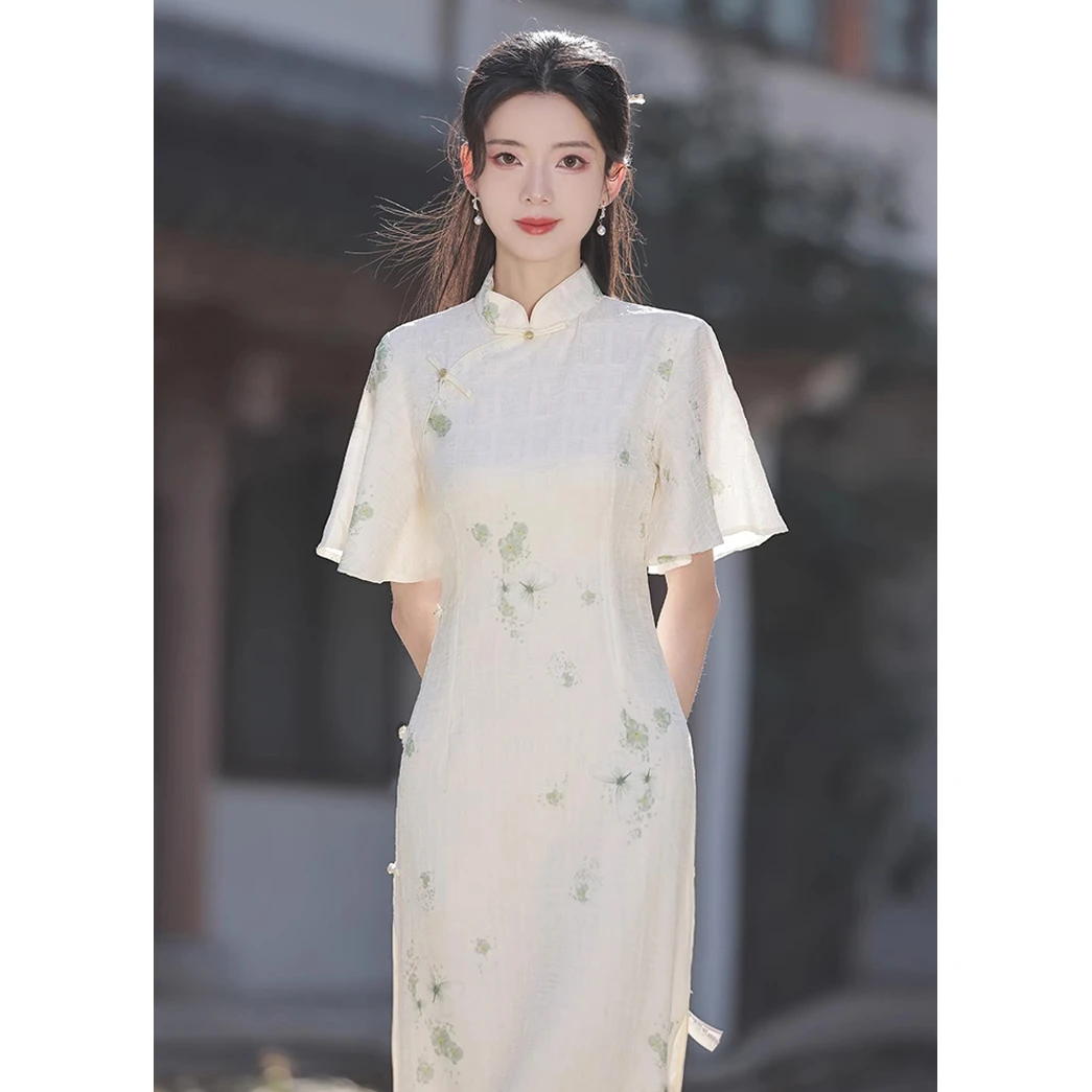 青倾家【江畔雨浅落】夏季清新淡雅减龄少女气质新中式改良版旗袍
