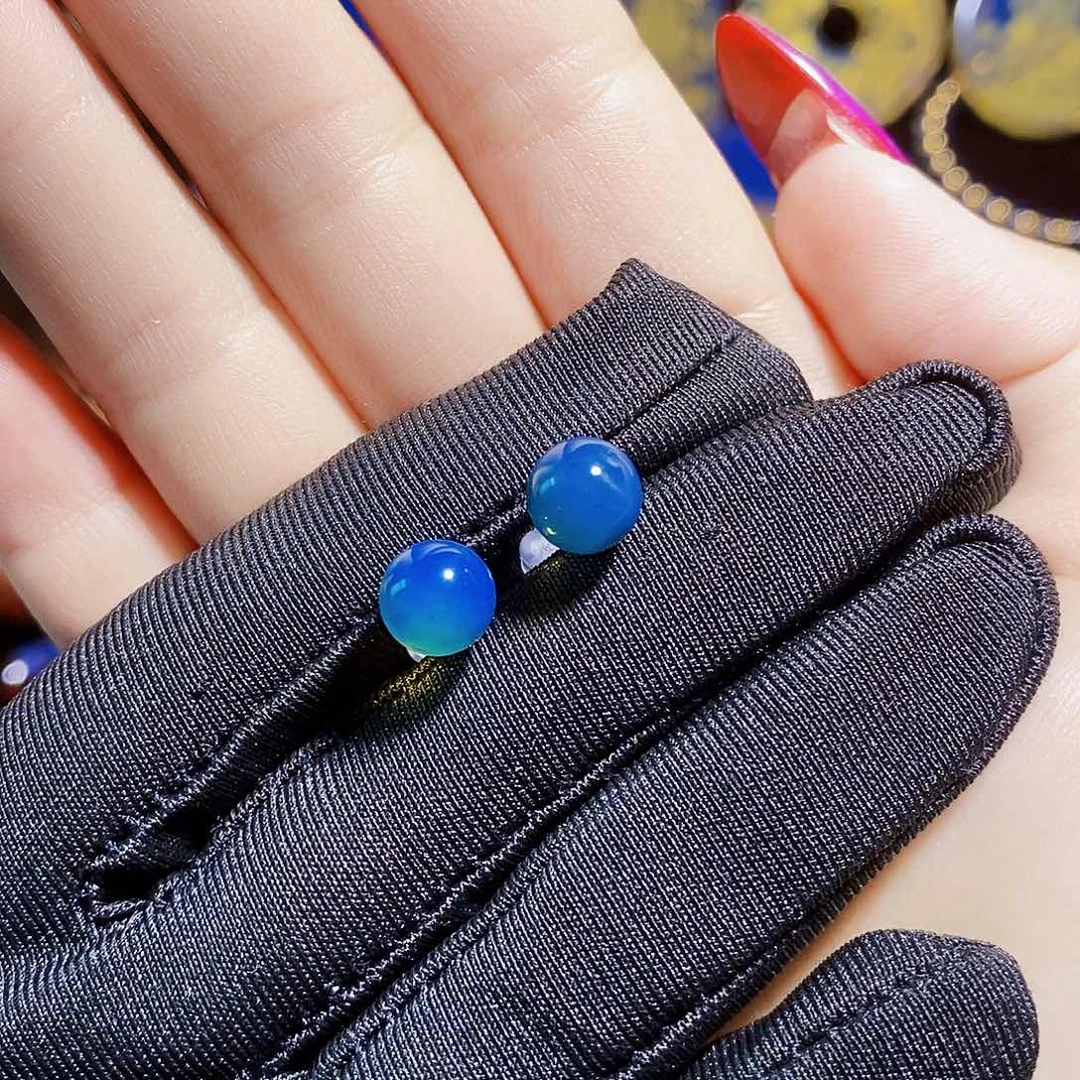 蓝珀珠宝奇石银S925镶嵌蓝珀异色珀7大加耳钉