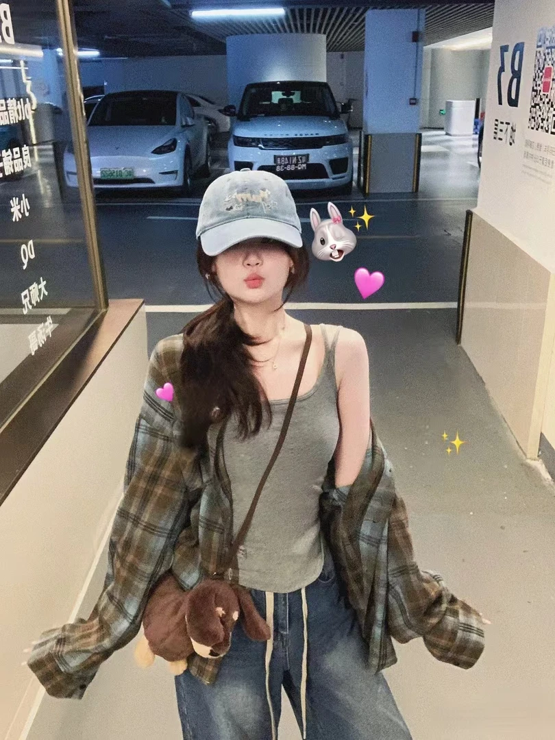 港风chic超好看长袖格纹衬衫女春季薄款宽松气质休闲百搭韩版开衫