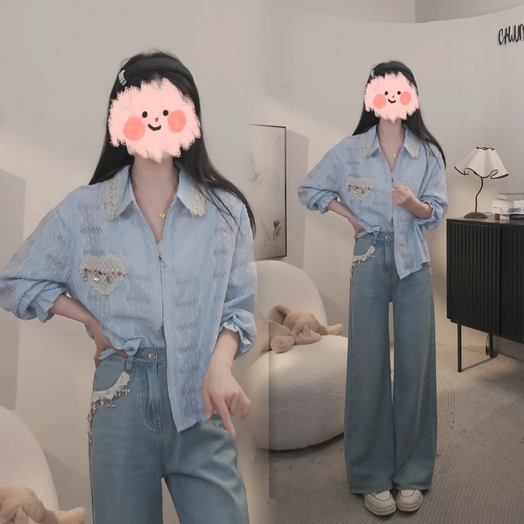 高级蕾丝拼接衬衫长袖时尚夏季小众设计感百搭休闲宽松