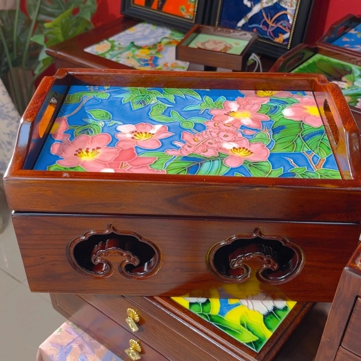 加大款瓷板画艺术作品玲珑盒➕托盘