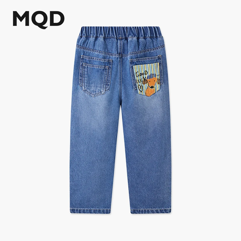 MQD童装儿童春秋新品学院风休闲百搭水洗锥形裤牛仔裤9651W1434