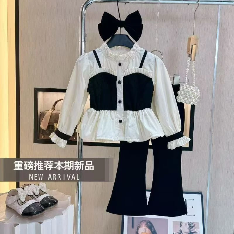 女童套装2025秋季新款儿童洋气时髦秋装马甲假两件春秋裤子两件套