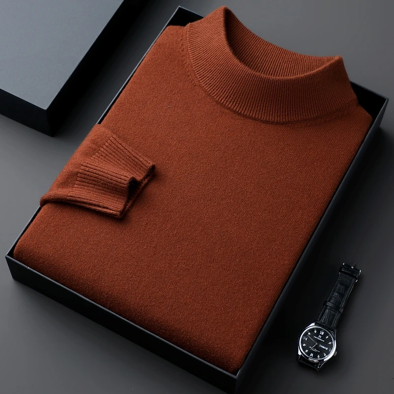 【可机洗抗起球】秋冬季薄款男士半高领针织衫纯色打底衫ins风