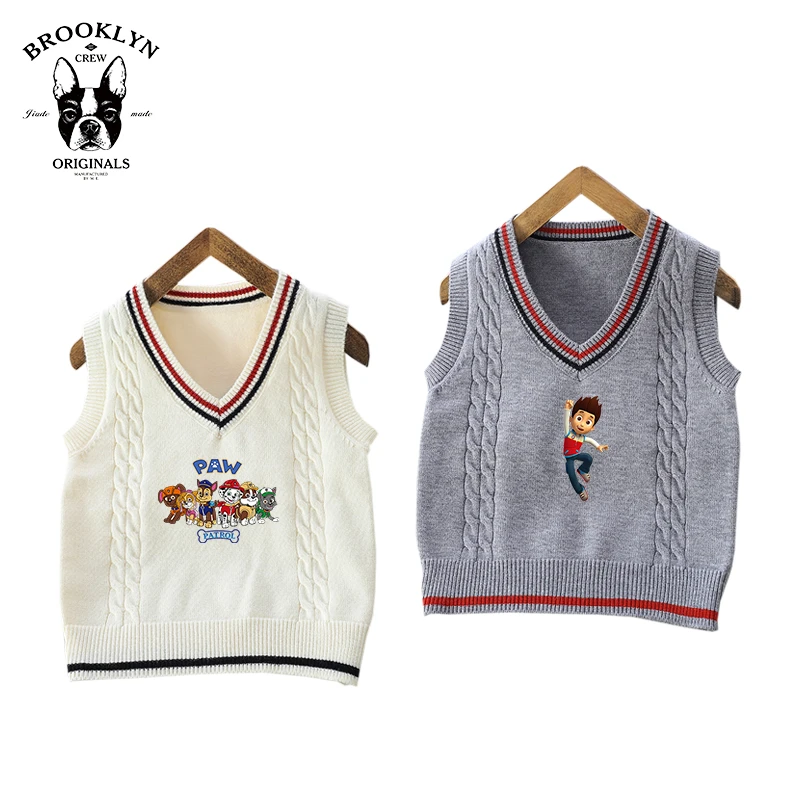 汪汪队阿奇春秋男童V领针织衫背心毛衣马甲打底上衣儿童童装休闲
