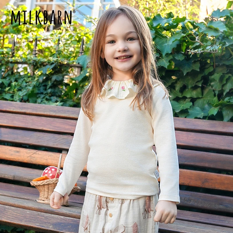 Milkbarn2025春夏新品儿童长袖T恤上衣打底衫女宝宝衣服女童童装