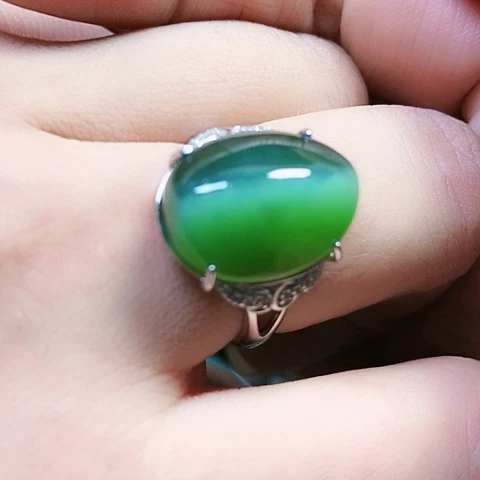 和田玉戒指银S925镶嵌