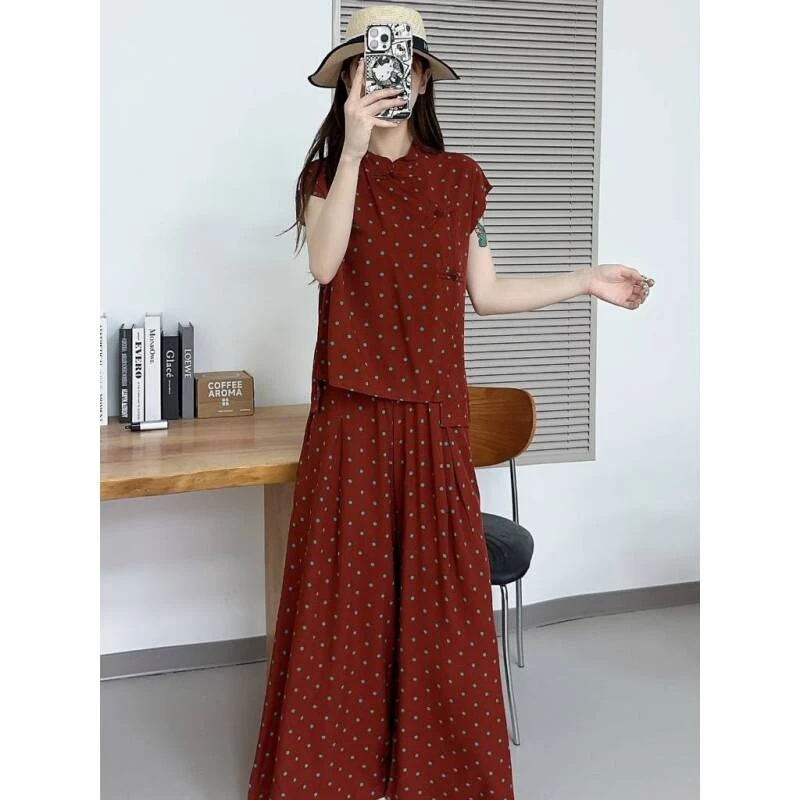 【舒适百搭】外贸单！25年新中式旗袍百搭显瘦棉绸套装-FC6198