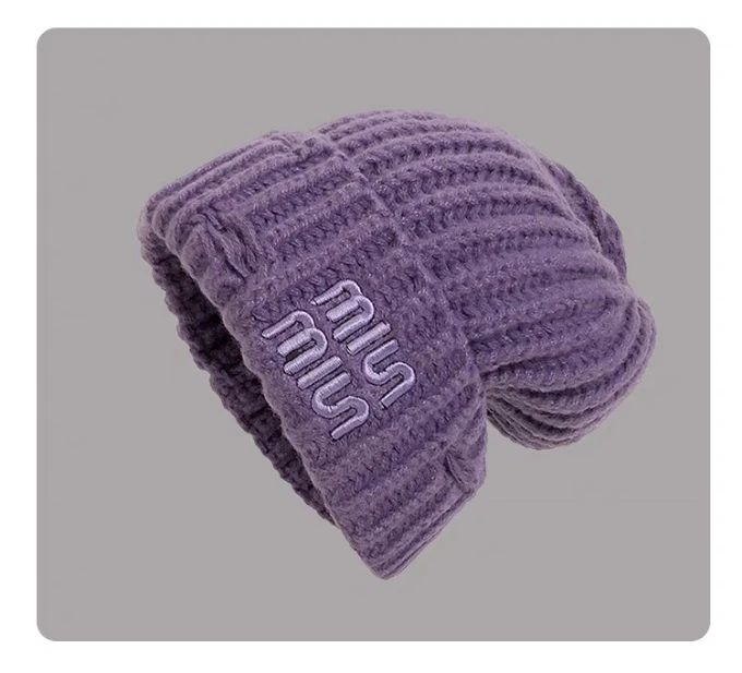 （恩熙甄选）新款百搭字母刺绣保暖针织毛线帽