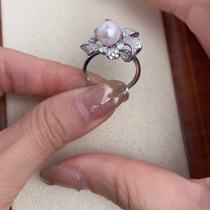 戒指海水珍珠银S925镶嵌