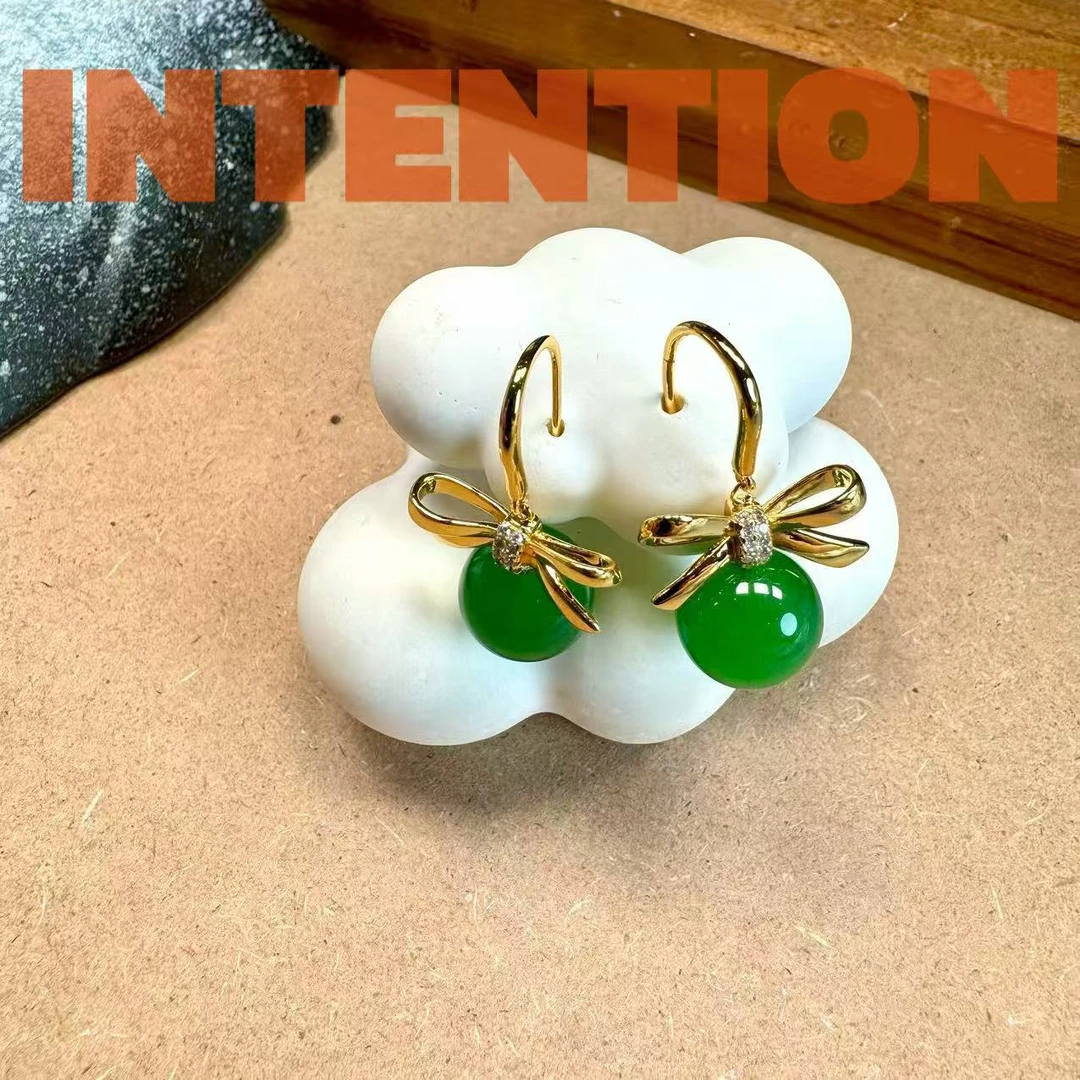 耳饰 正品INTENTION 新中式苹果绿色耳坠AE1055(D)