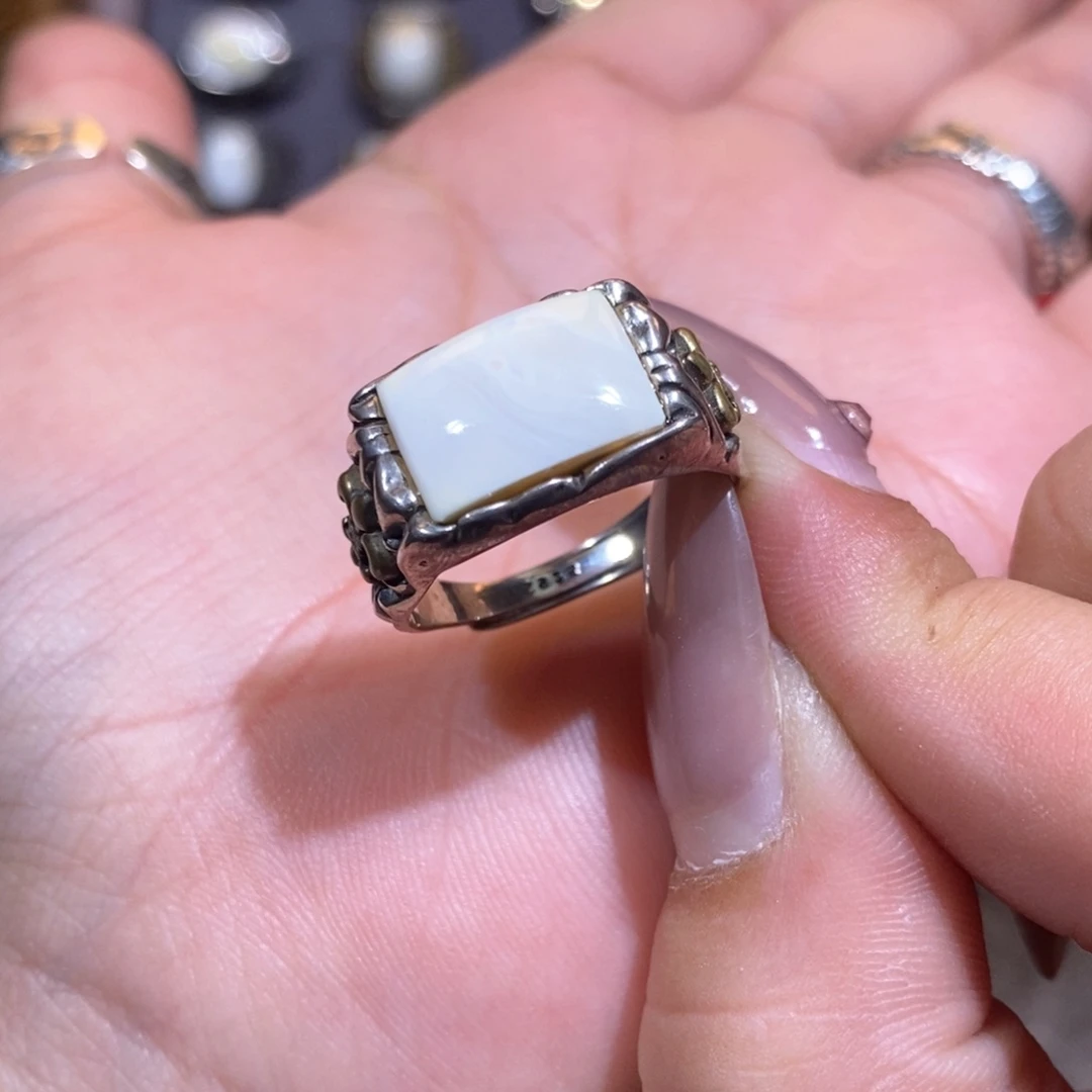 琥珀戒指银S925镶嵌韩*三戒指