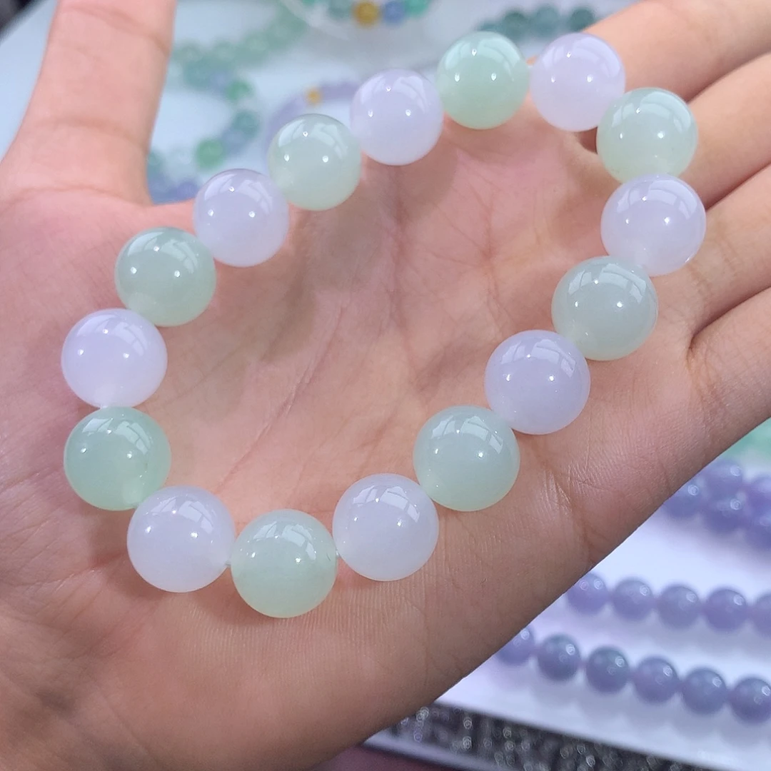 未镶嵌手链翡翠双彩马卡龙手串