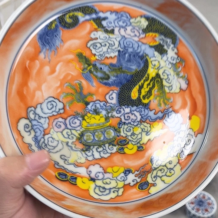 瓷片景德镇粉彩腾龙献宝大壶承