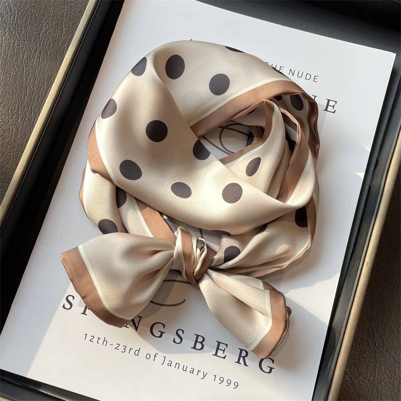 韩国ins波点小领巾新款双面小丝巾仿真丝春夏秋款百搭装饰小长巾