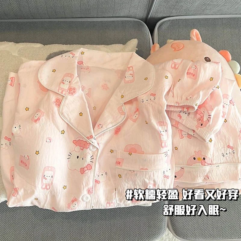 女童卡通睡衣春秋季可爱柔软云朵棉儿童家居服开衫中大童洋气套装