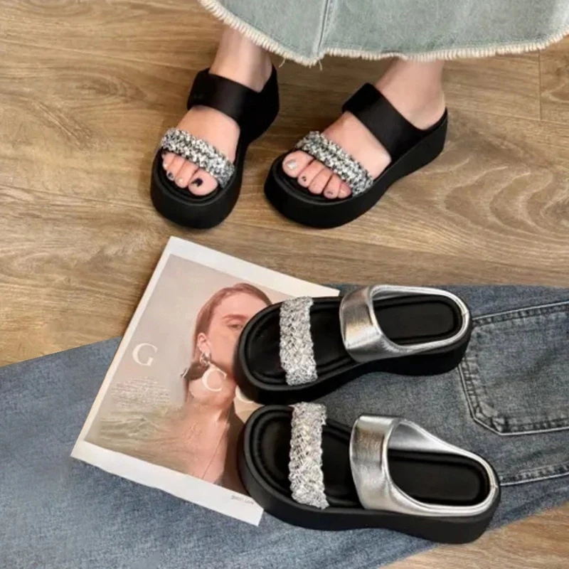 【格格专属】时尚百搭水钻厚底沙滩鞋凉拖鞋A13  跟高6厘米