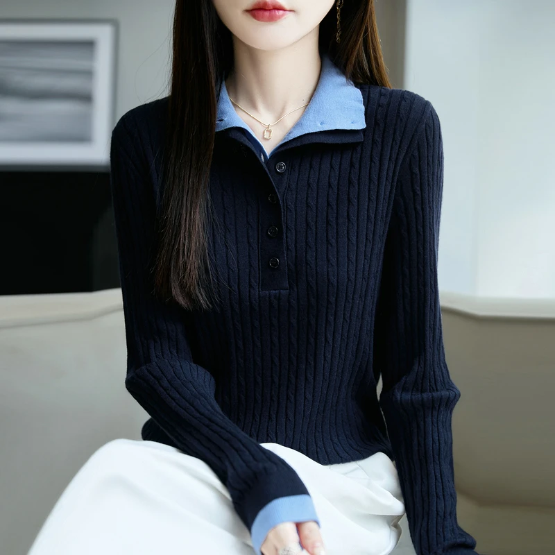 高领羊毛打底衫灰色翻领绞花内搭外穿毛衣针织衫春秋冬针织衫