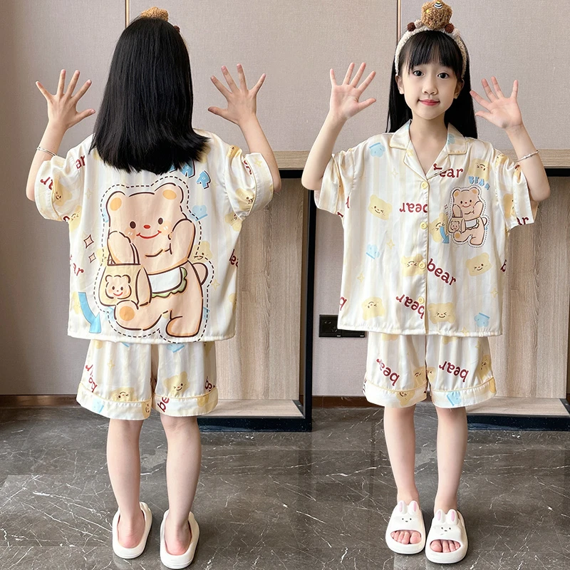 夏季儿童睡衣冰丝女童新款短袖中大童女孩公主洋气薄款亲子家居服