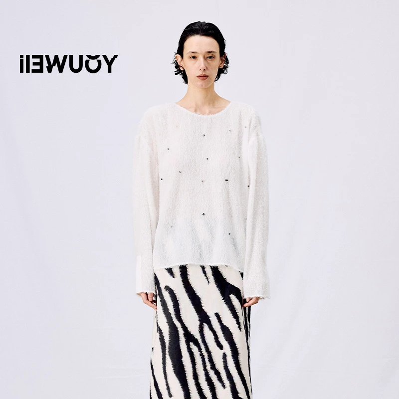 有尾YOUWEI绒毛感手工钉珠上衣Y1625111针织衫白色