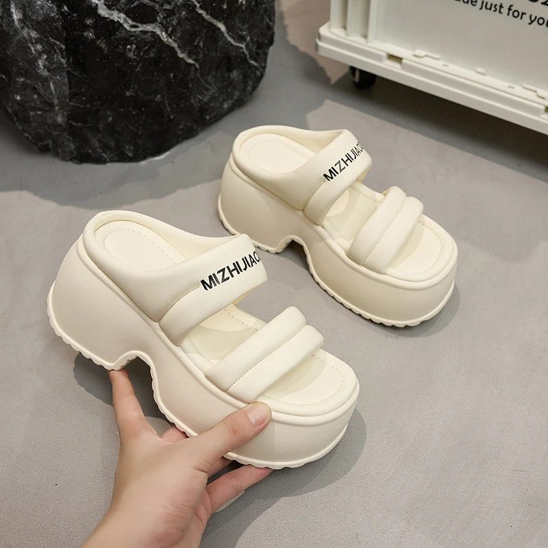 【小个子女鞋】厚底拖鞋女外穿小个子增高8cm露脚趾罗马凉拖鞋小码