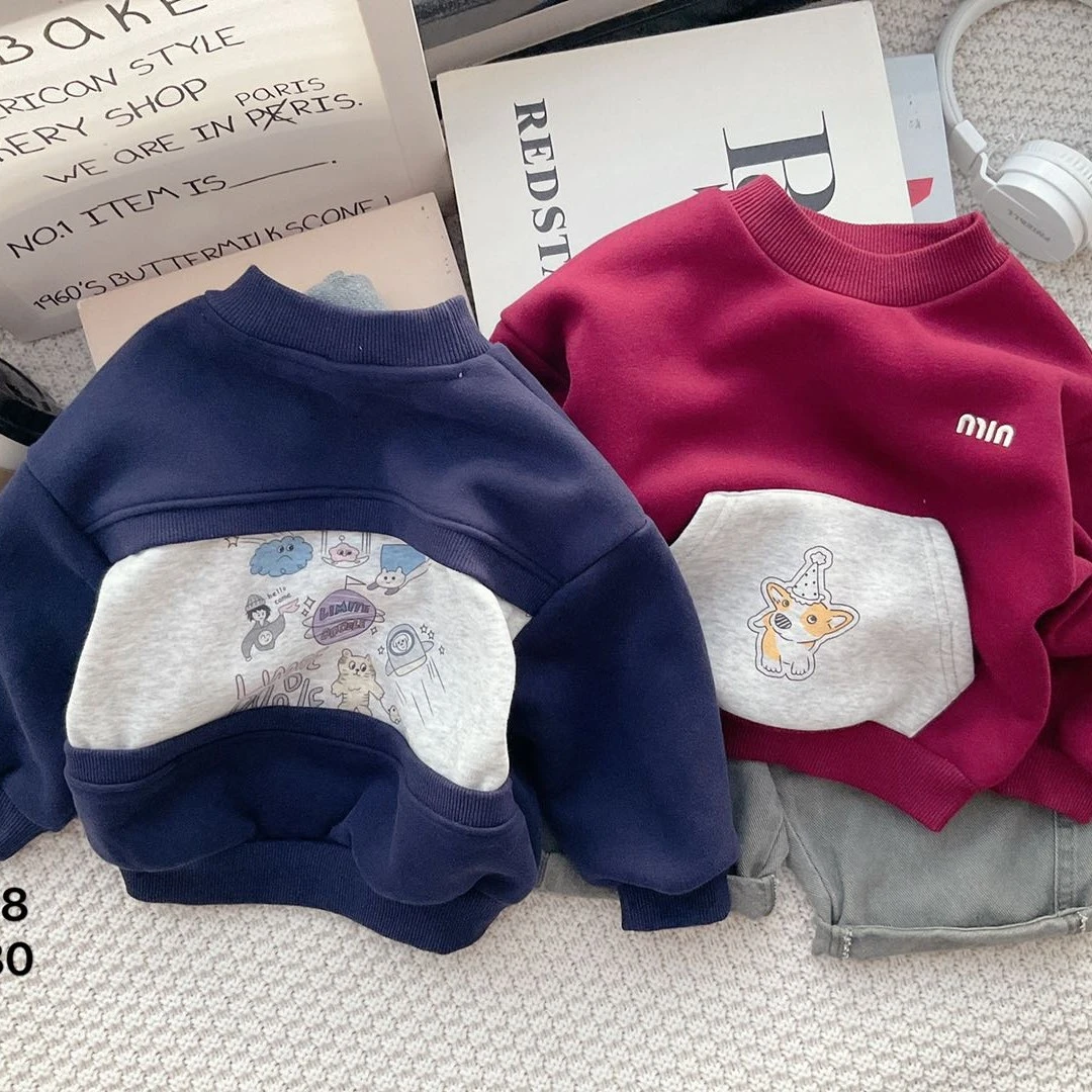 C2-8。828加厚一体绒小童圆领卫衣休闲宝宝春秋常规款卡通风