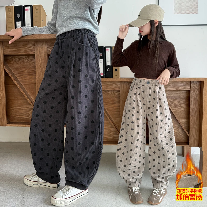 女童加绒裤子冬款2025款时髦加厚灯芯绒直筒弯刀裤冬季保暖休闲裤