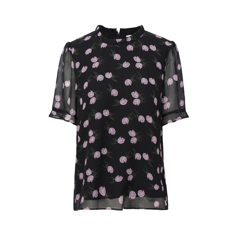 dunnu敦奴2025夏季新款短袖圆领正肩郁金香印花衬衫女