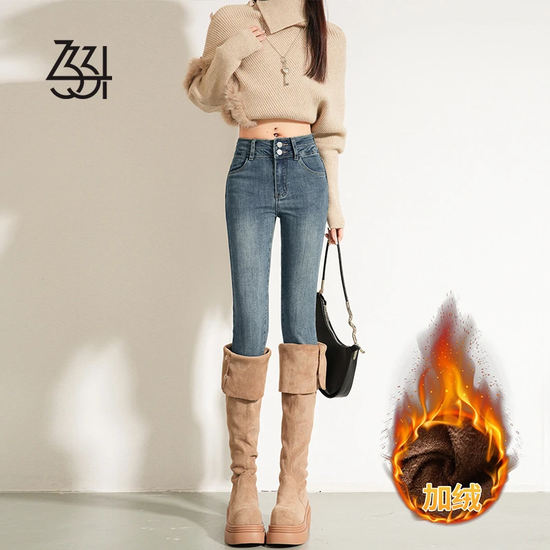 2331御姐辣妹风加绒加厚铅笔裤女2025秋冬美式高弹提臀紧身小脚裤
