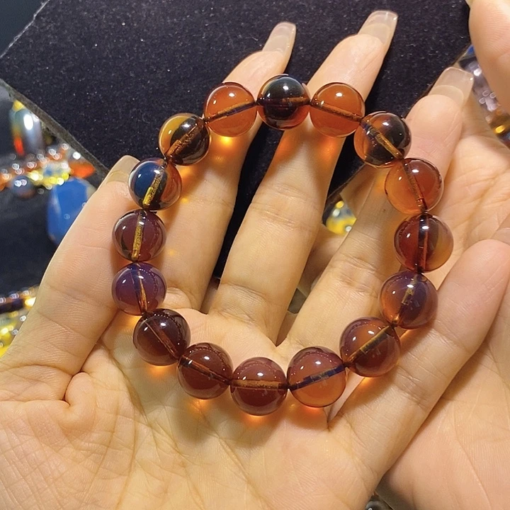 蓝珀未镶嵌珠宝奇石墨西哥红蓝手串12