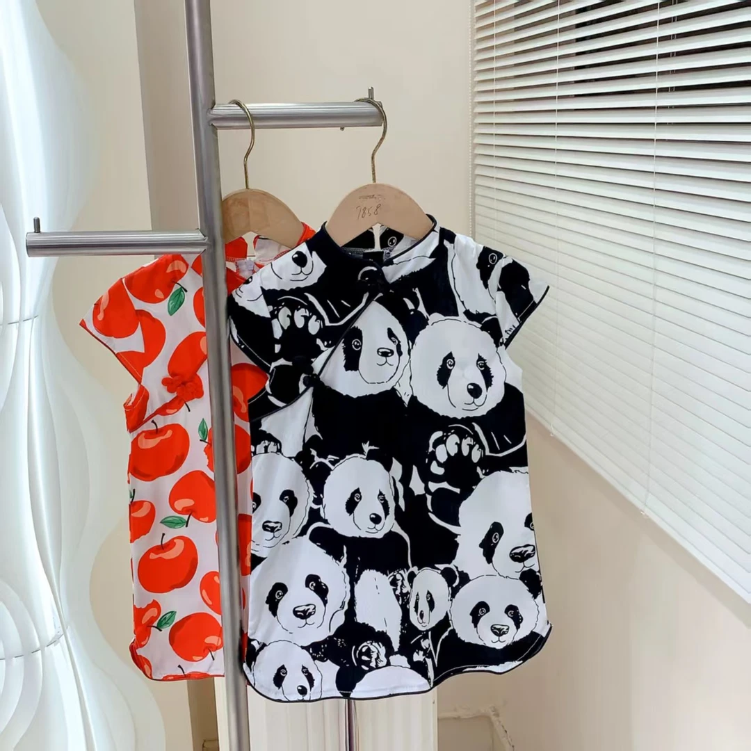 251046 女童夏季韩版棉质满身印花休闲百搭短袖连衣裙