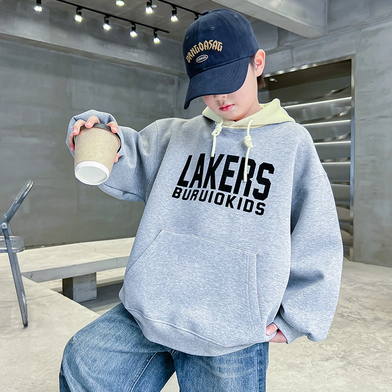 大码男童秋季连帽卫衣中大童帅气时尚秋装套头洋气儿童上衣男孩潮