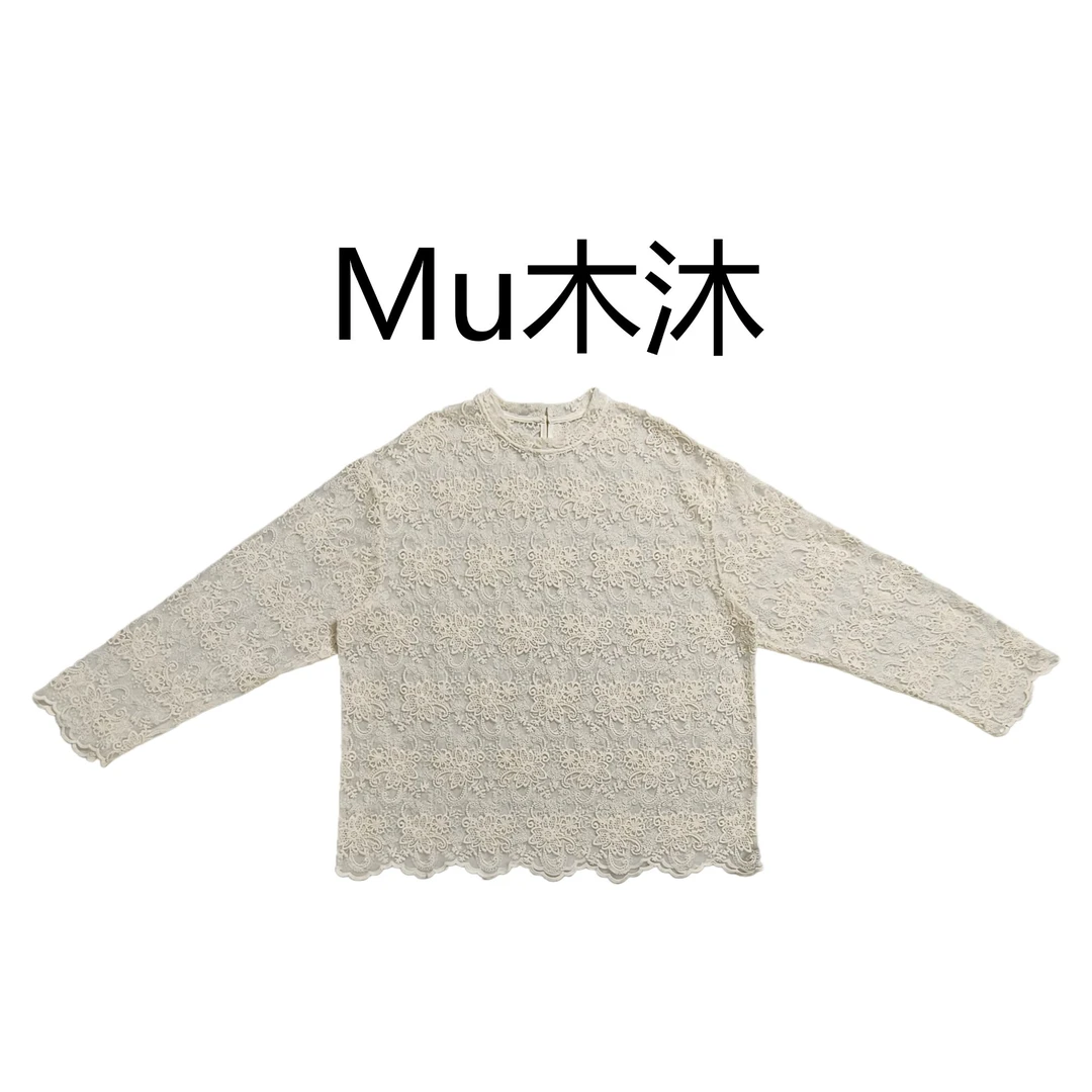Mu木沐♠新品后扣子蕾丝花边提花T恤（大花纹）