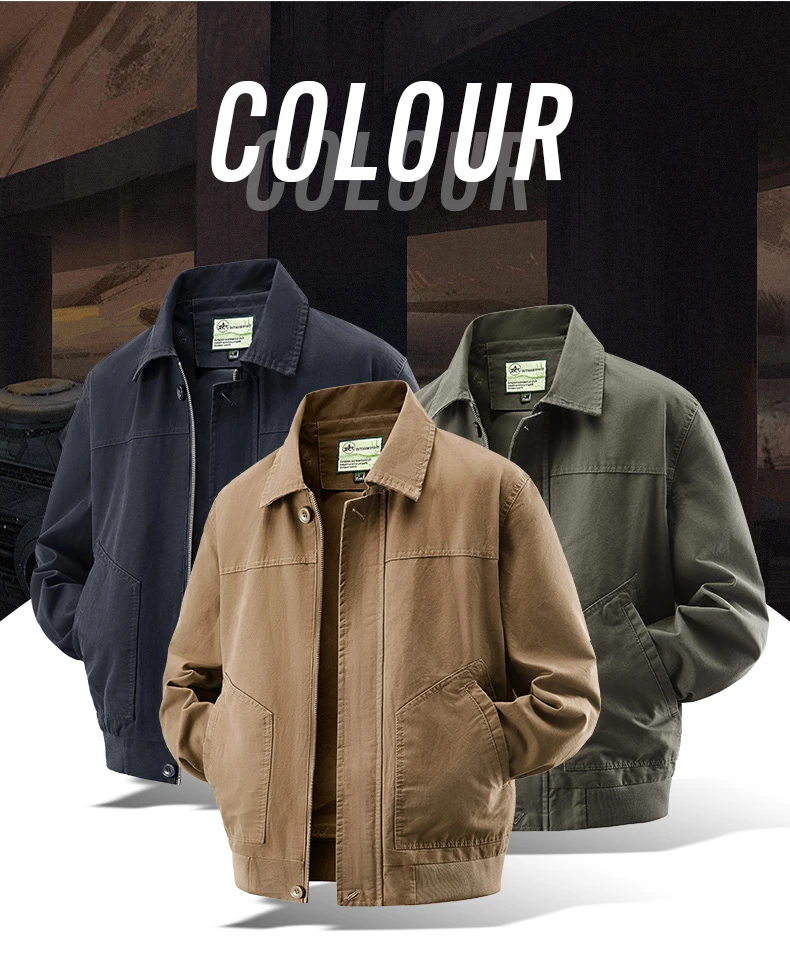 秋冬新款高端潮牌美式休闲外套男士宽松大码100%纯棉翻领夹克男款