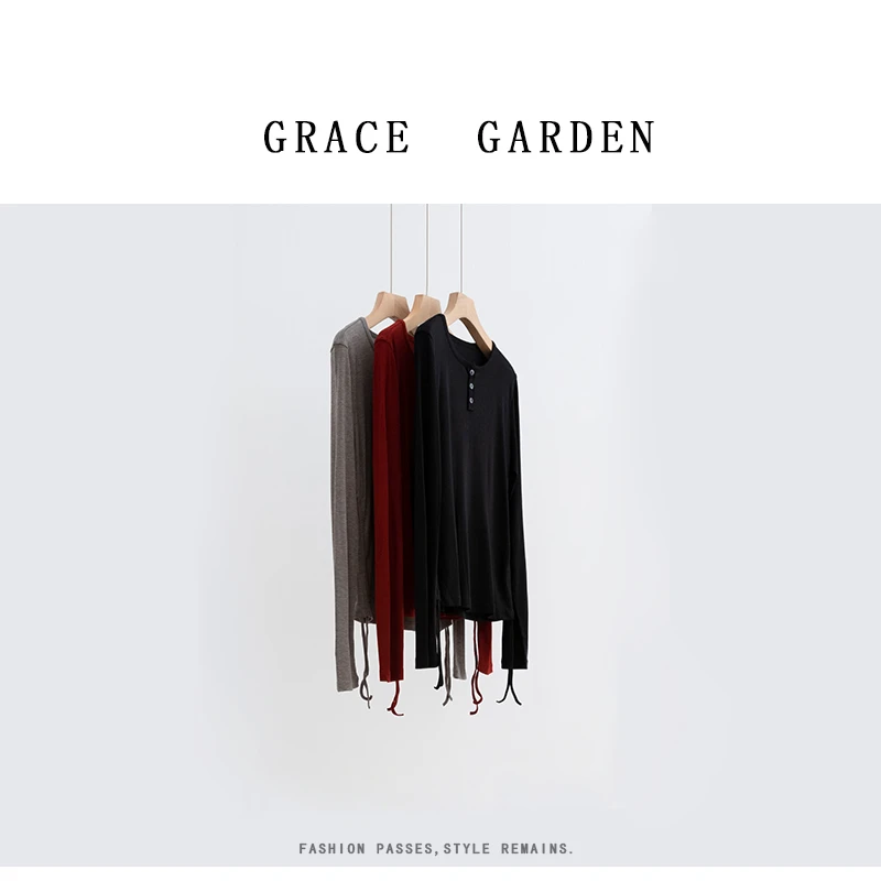 GRACE GARDEN【面膜T！遮肚子神器！】轻薄侧边抽褶打底衫NT5C0704