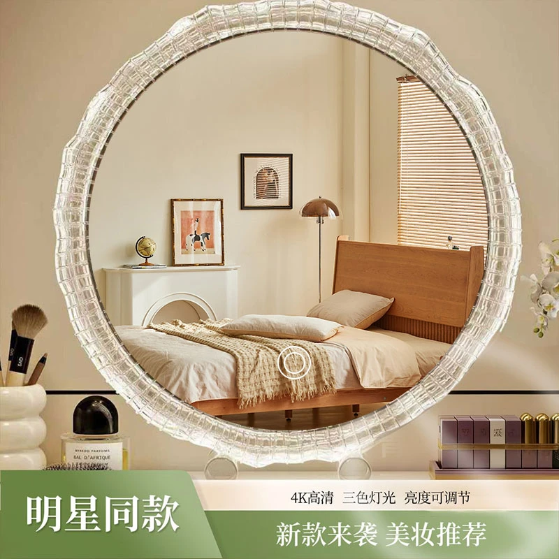 【水晶镜】流光透明水晶圆柱LED化妆镜台式美妆镜带补光灯梳妆台镜
