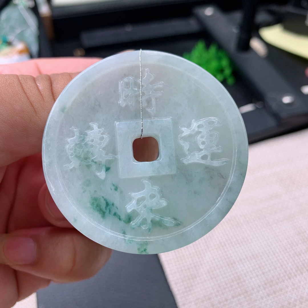天然A货翡翠飘花时来运转吊坠挂件52.6-5