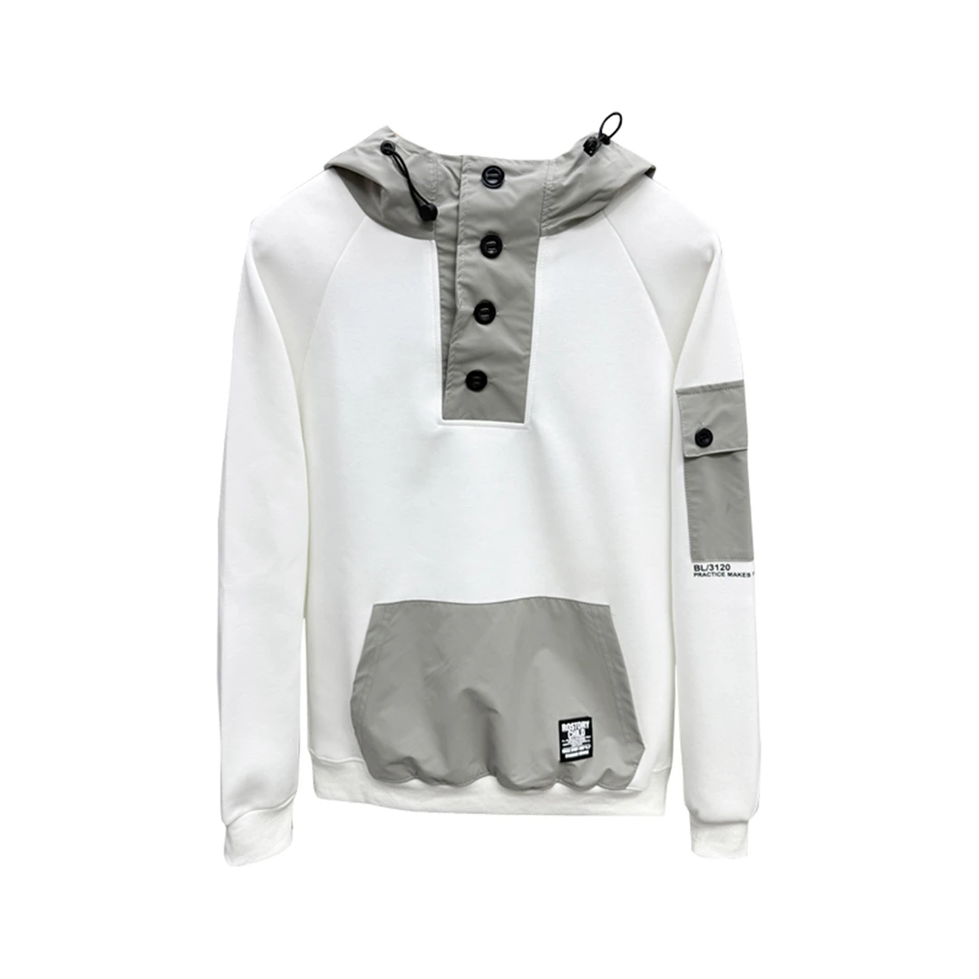 吉伦略索重磅工装机能袋鼠兜连帽卫衣男春秋款高级感纯色帽衫长袖