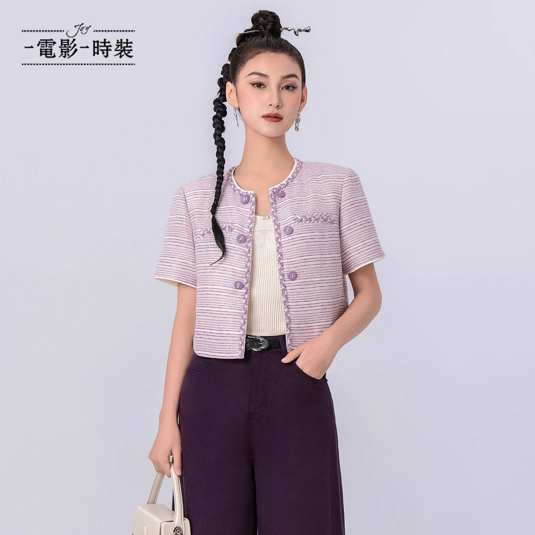 【许半夏推荐】一电影一时装法式气质小香风短袖短款外套FFJG122356
