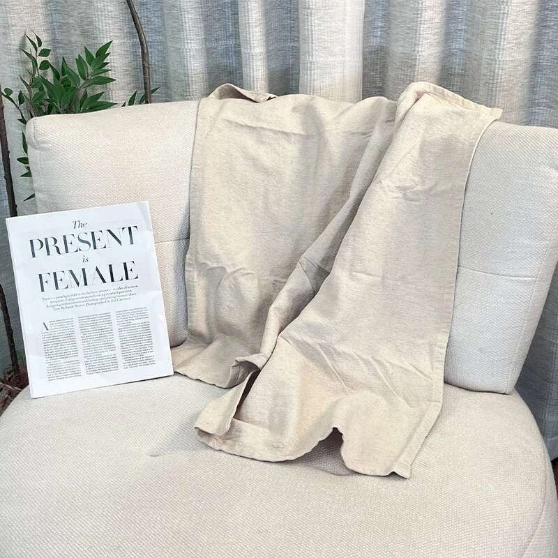 简约通用汉麻加厚纯色枕巾一对装原麻色水洗老粗布厚款