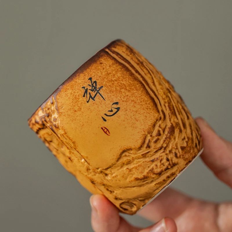 柴烧复古竹节杯单个高档主人杯品茗杯个人专用高端茶具送礼可定制