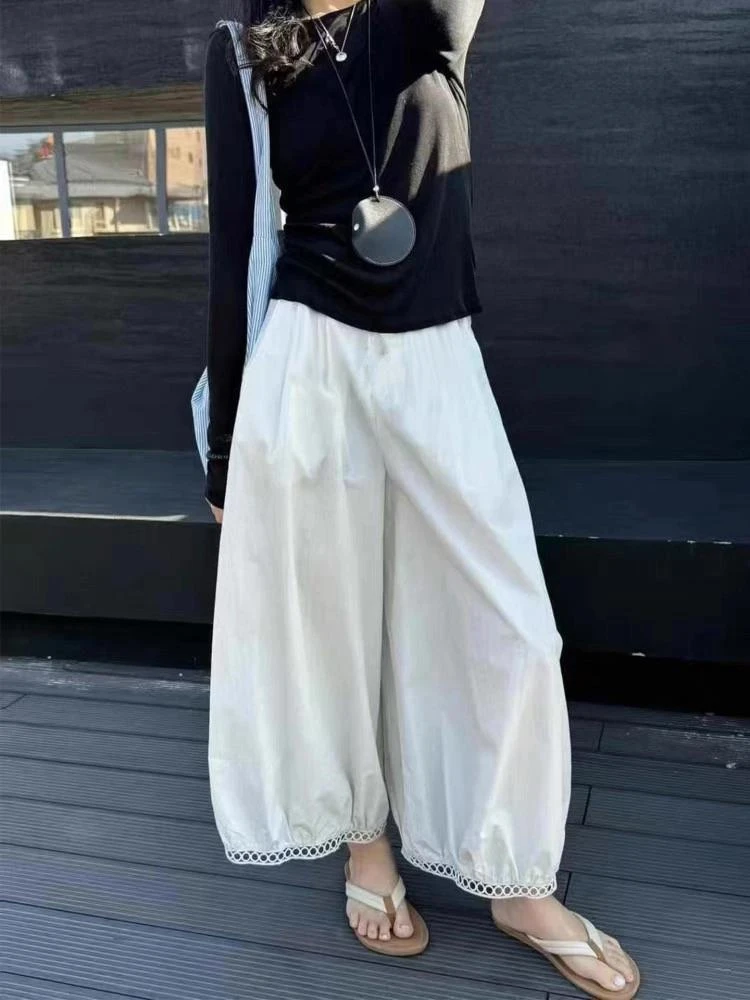 【现货+运费险】欧货款镂空蕾丝花边设计感阔腿灯笼裤九分裤