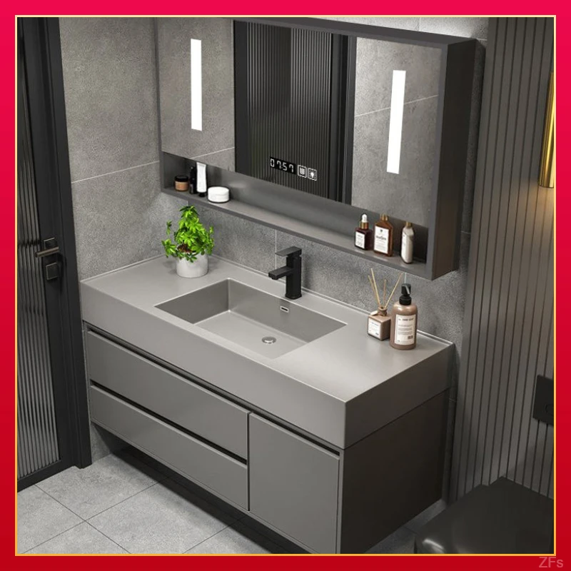 洗手池洗漱智能现代岩石盆卫生间简约洗脸镜一体台浴室柜组合实木