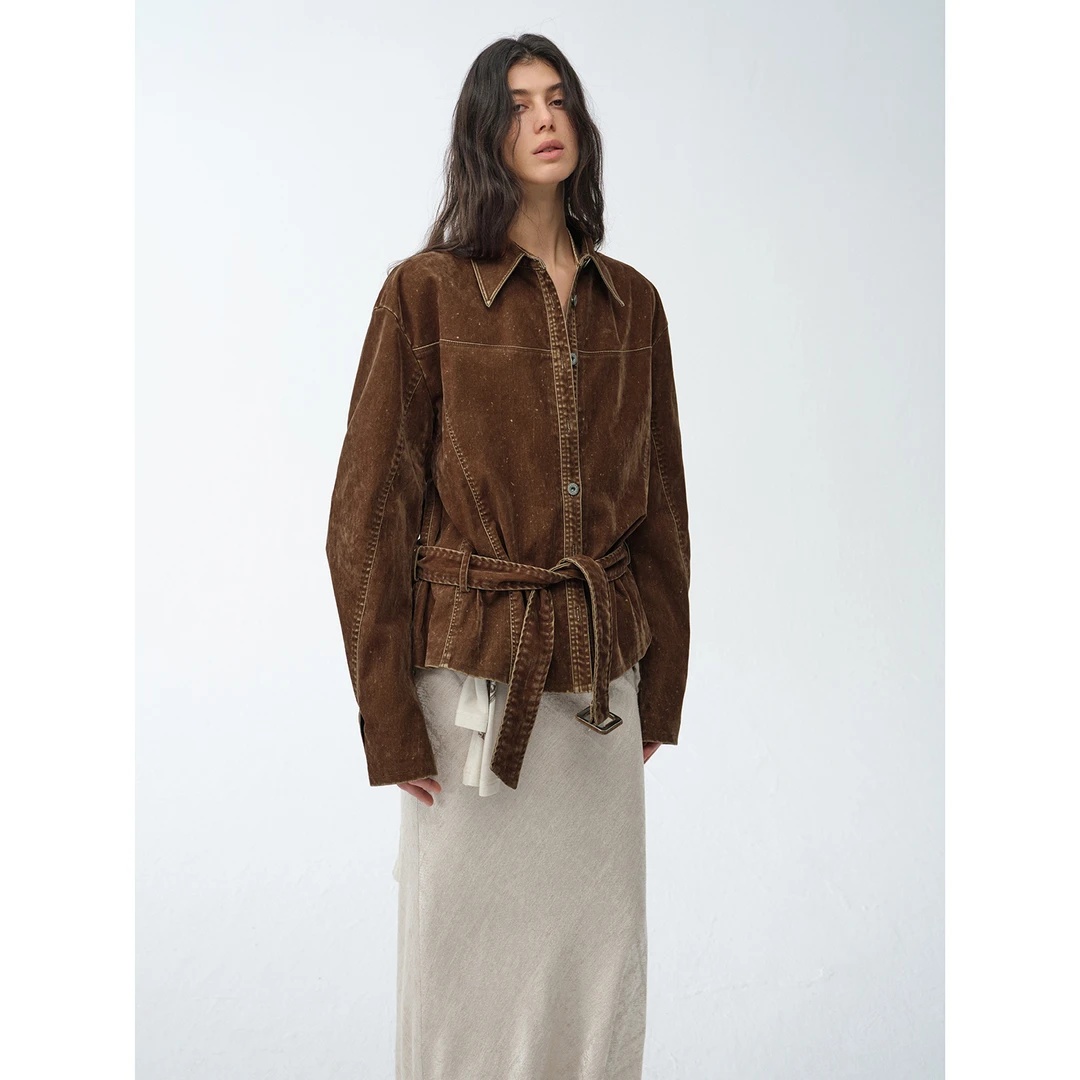 【达人专属】付智恩 春野梦境 复古植绒衬衫女短款外套秋