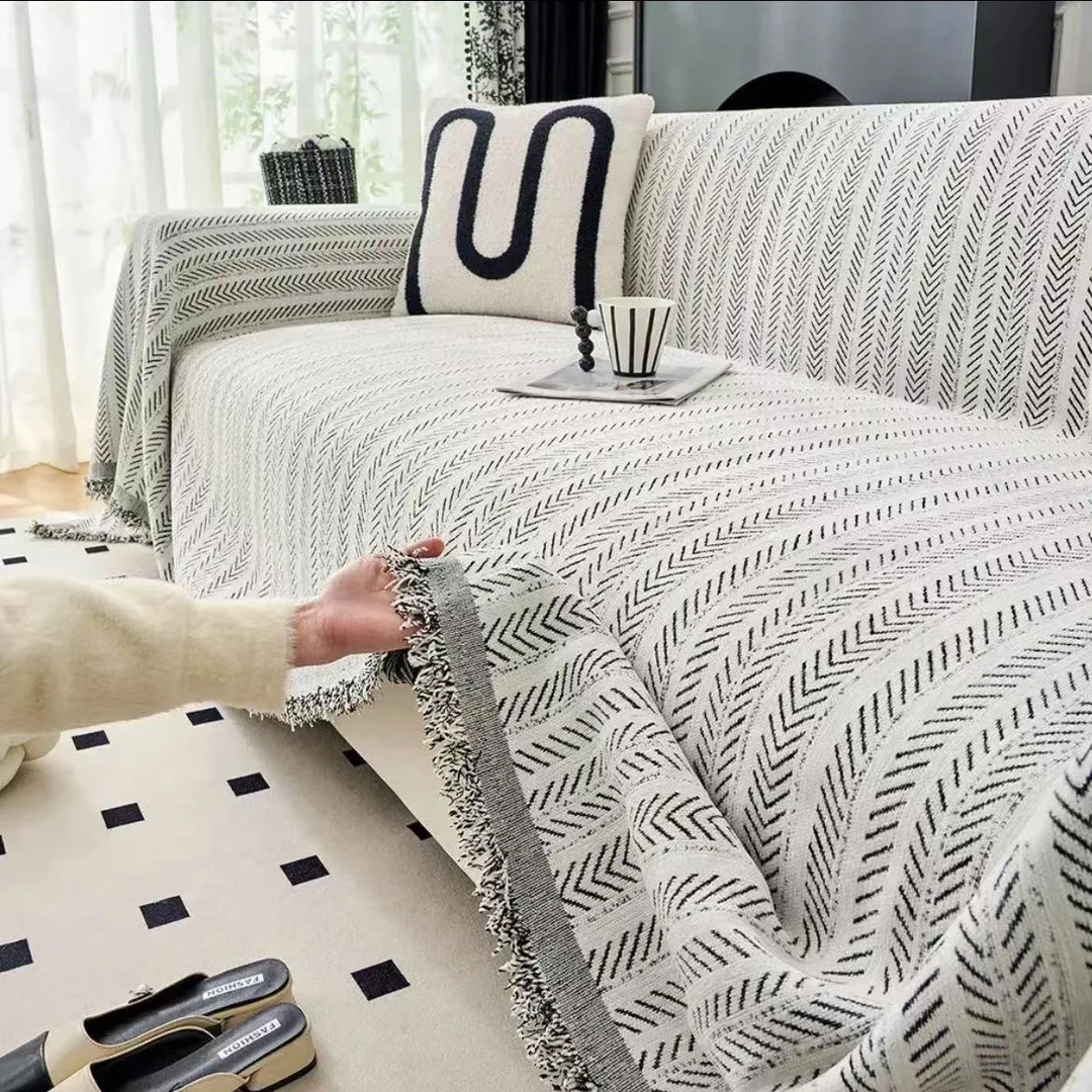 【鱼骨纹】四季款雪尼尔沙发盖布一片式全盖防滑防猫沙发垫全盖布