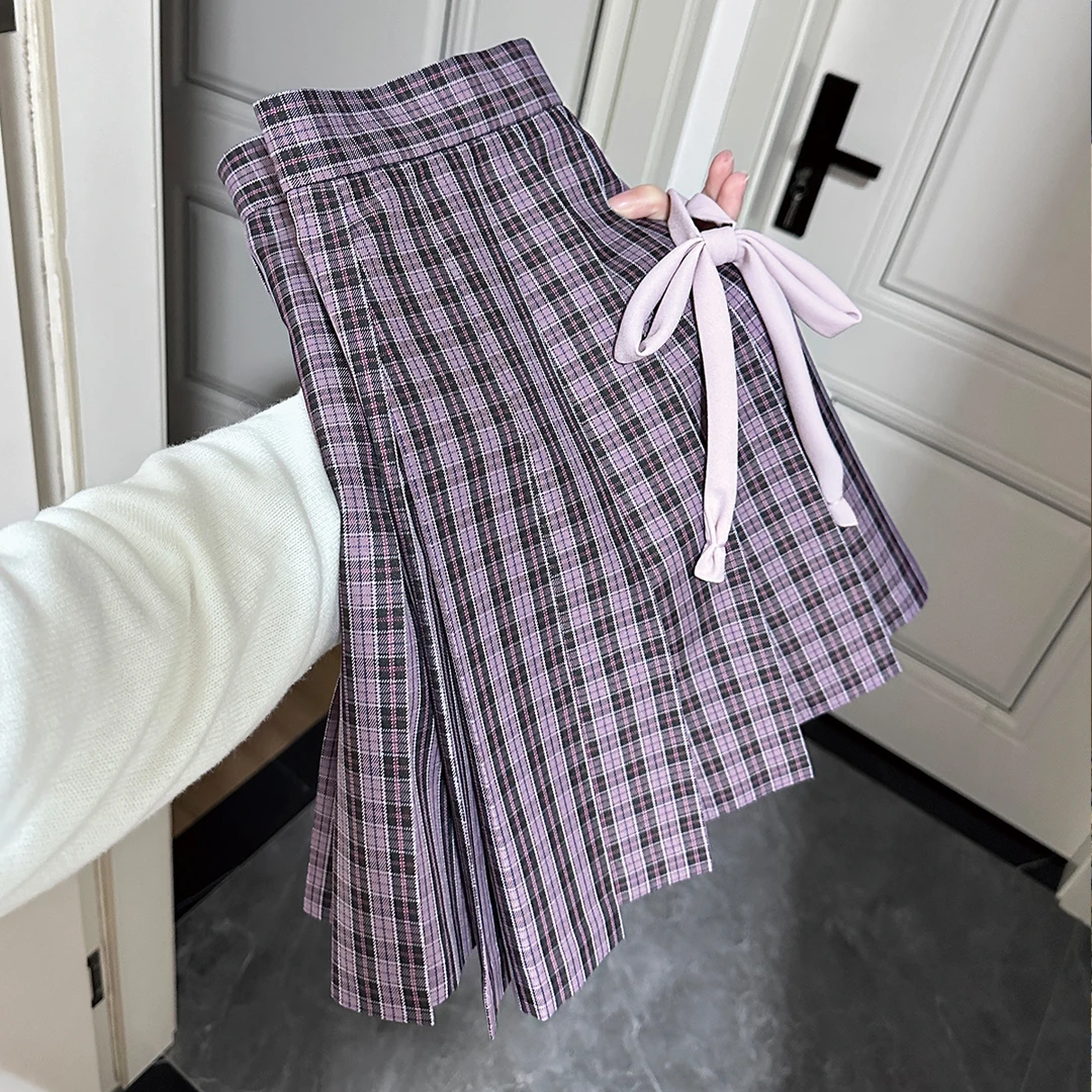 jk制服原创格裙【紫菀】学院风女百褶裙短裙显白黑紫灰